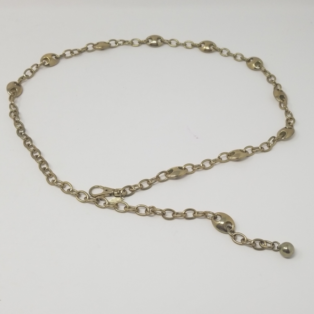 Gold Tone Chain Link Adjustable Jewelry Belt Disc Detail Minimalist Chic